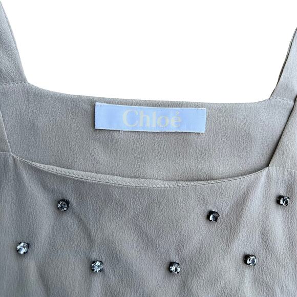 Chloe 100% Silk Rhinestone Sleeveless Top Sz 40 - Picture 7 of 7
